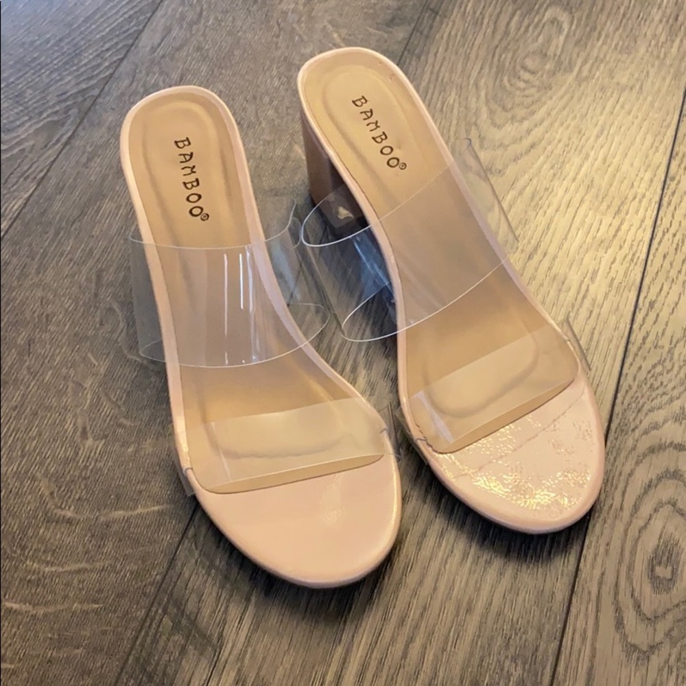 Nude clear strapped heels